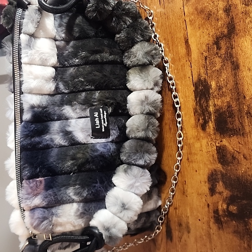 FIRM PRICE Liah Ai Tie-Dye Plush Faux Fur Handbag